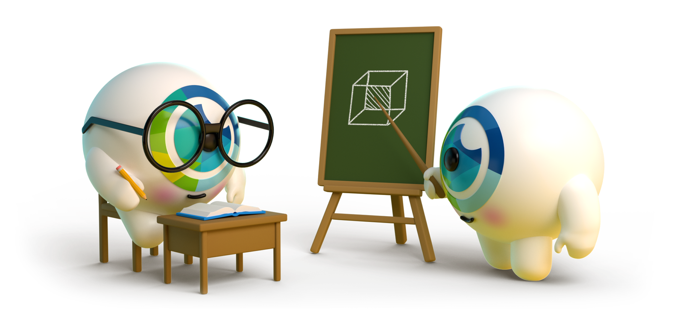 Illustration of two eyes in a classroom
