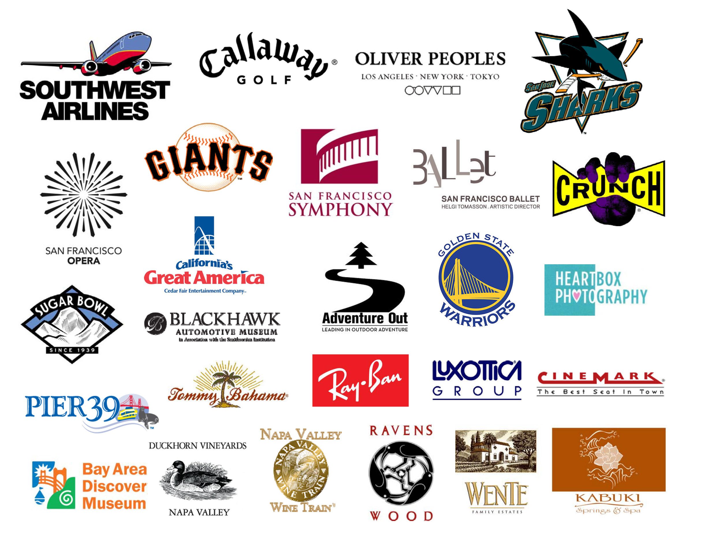 List of brands that have donated items to support the silent auction such as Southwest Airlines, and Callaway Golf