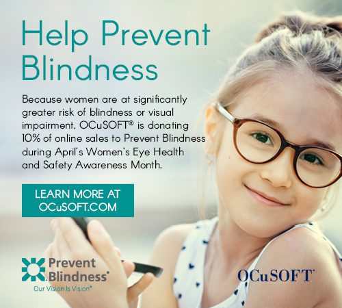 Ad for OCuSOFT donating sales to Prevent Blindness during April