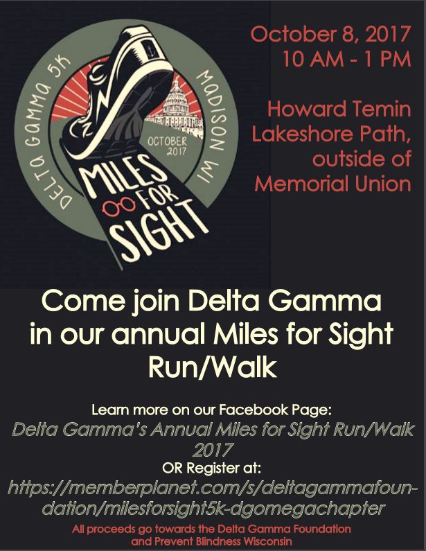 A flyer showing the details of the Miles for Sight Delta Gamma 5k