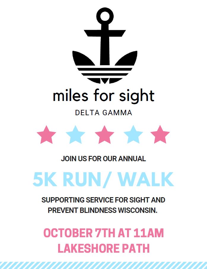 Flyer for Madison Delta Miles for Sight 5k. The event starts at Lakeshore Path