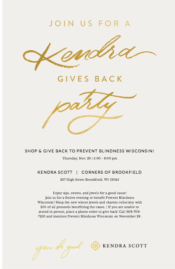 Promotional Flyer for the Kendra Scott Gives Back even with Prevent Blindness