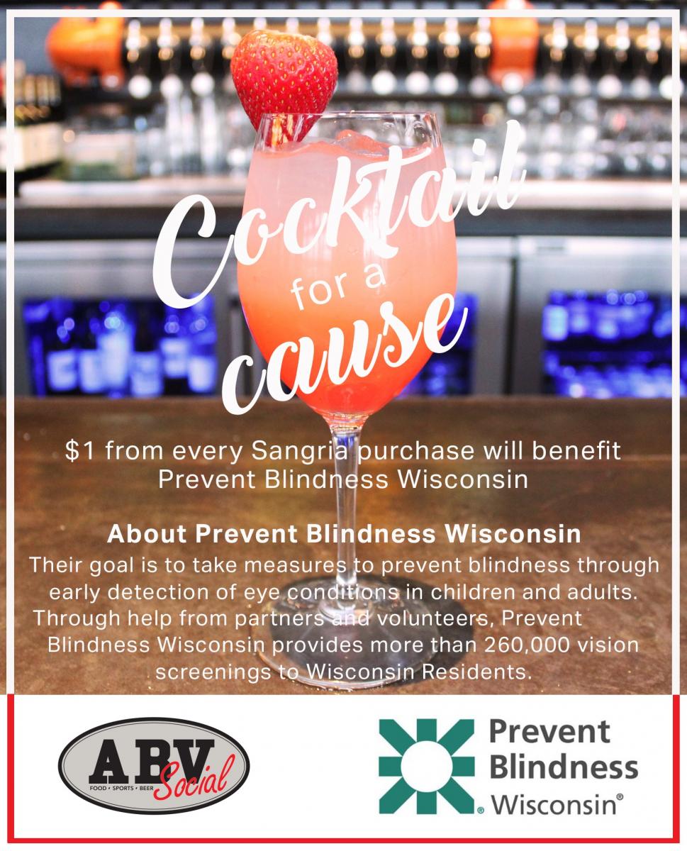 A promotional image for Prevent Blindness Wisconsin at ABV Social in the Mayfair Collection