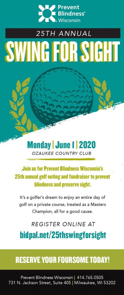 Banner for the 25th Annual Swing For Sight Golf outing in Bloomington