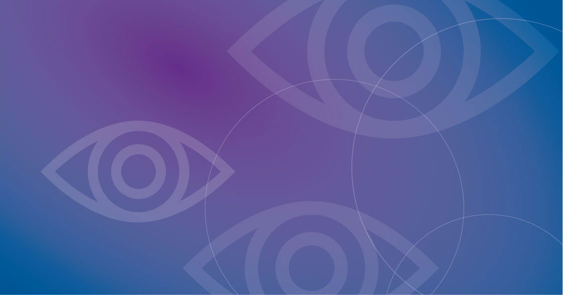 A banner for Prevent Blindness with a purple and blue background and eye outlines