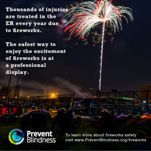 Prevent blindness banner displaying the dangers of fireworks