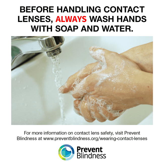 Before Handling Contact Lenses, Always Wash Hands with Soap and Water