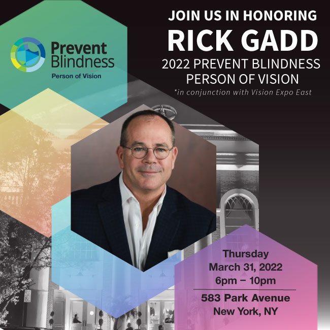 Banner honoring Rick Gadd as 2022 Prevent Blindness person of vision