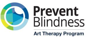 A banner for the Prevent blindness art therapy - next to it is their logo