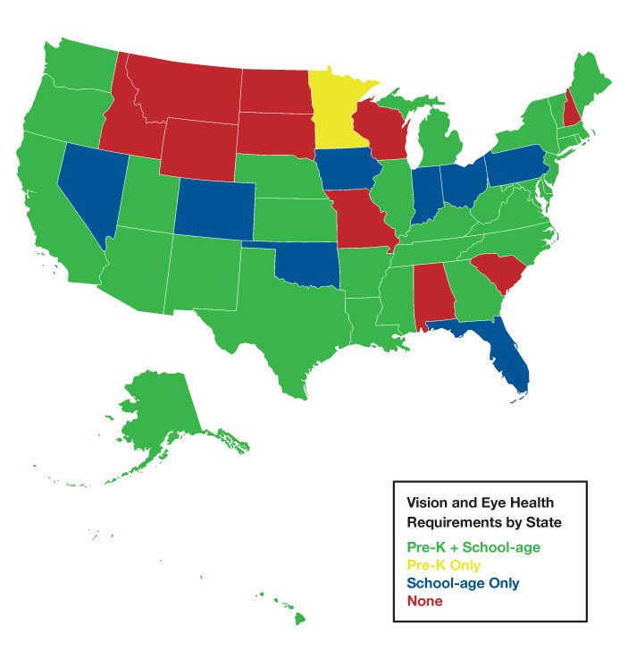 State Children's Vision Screening Requirements Map