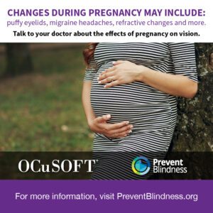 Changes during pregnancy may include puffy eyelids, migraine headaches, refractive changes and more.