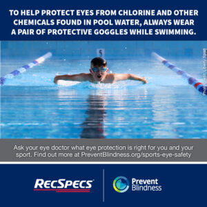 To help protect eyes from chlorine and other chemicals found in pool water, always wear a pair of protective goggles while swimming