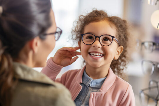 child getting first pair of glasses