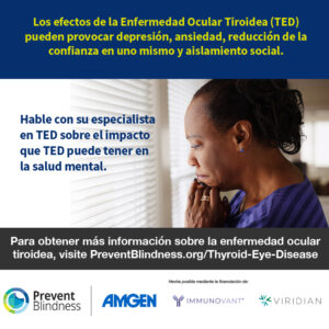 Los efectos de la Enfermedad Ocular Tiroidea (TED) pueden provocar depresión, ansiedad, reducción de la confianza en uno mismo y aislamiento social.