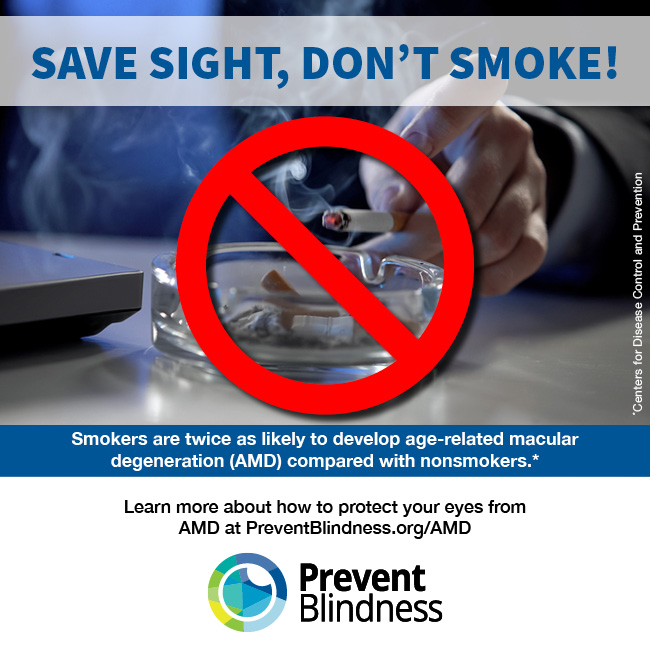 Save sight, don't smoke! Smokers are twice as likely to develop age-related macular degeneration (AMD) compared with nonsmokers.