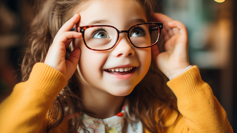 a girl wearing glasses