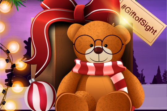 give the gift of sight - a teddy bear wearing glasses