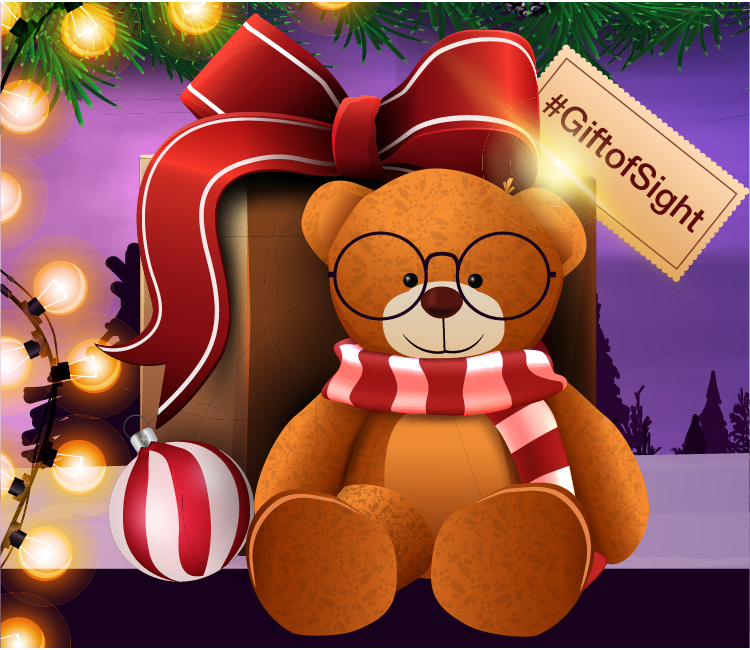 give the gift of sight - a teddy bear wearing glasses