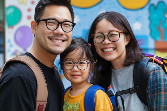 parents and child wearing glasses