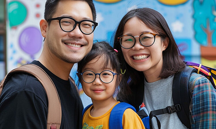 parents and child wearing glasses