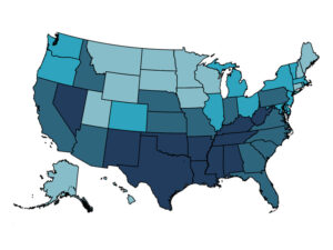 a colorized map of the United States