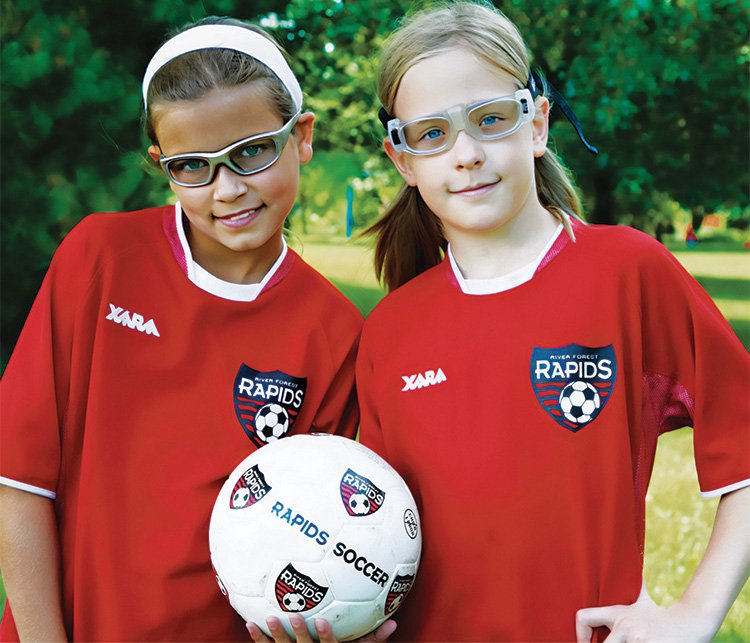 soccer players wearing sports safety eyewear