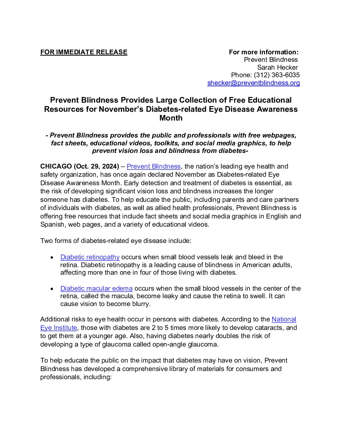 2024 Diabetes Awareness Month Media Release