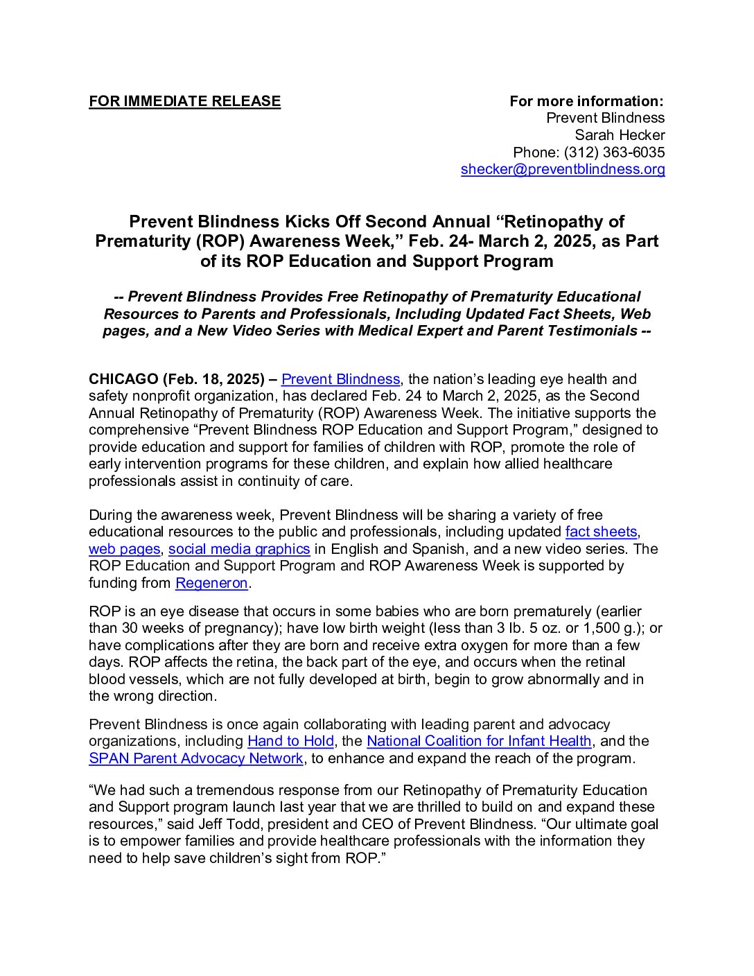 2025 ROP Awareness Week Media Release