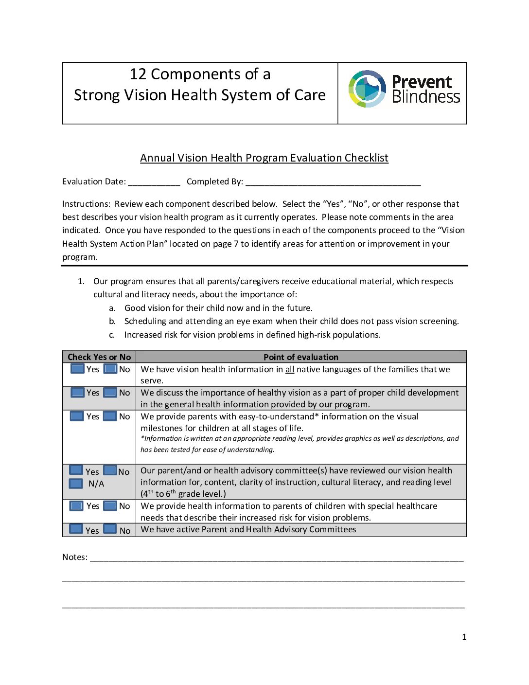 Program Evaluation Checklist