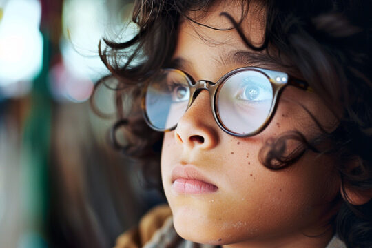 a boy wearing glasses