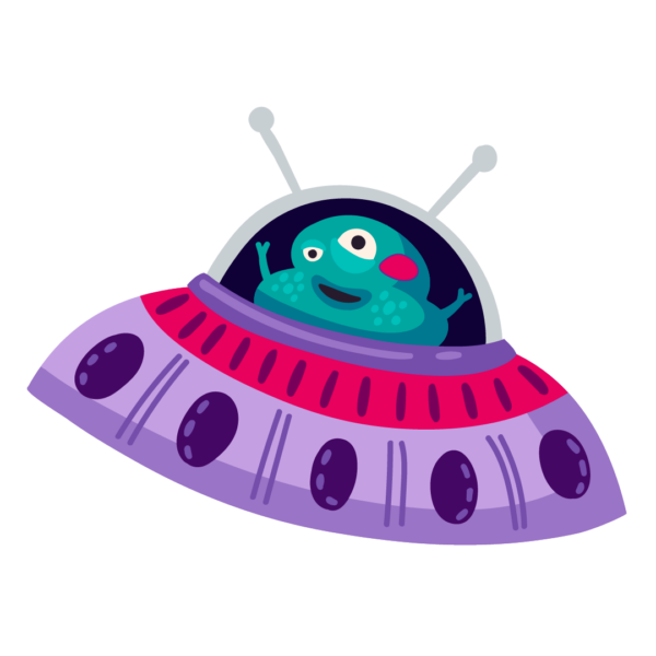 an alien in its spacecraft. The alien is wearing an eye patch.