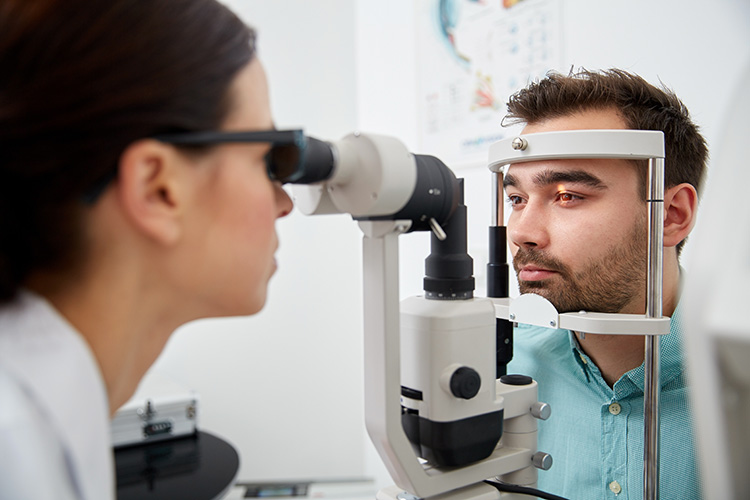 a patient undergoing an eye exam