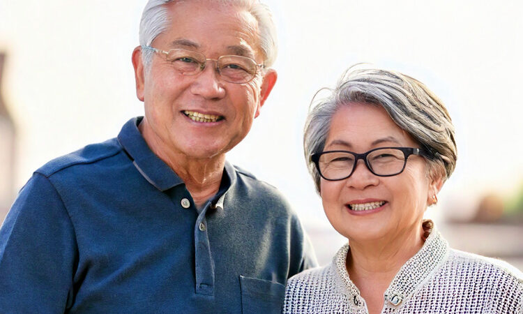 an active senior couple wearing glasses