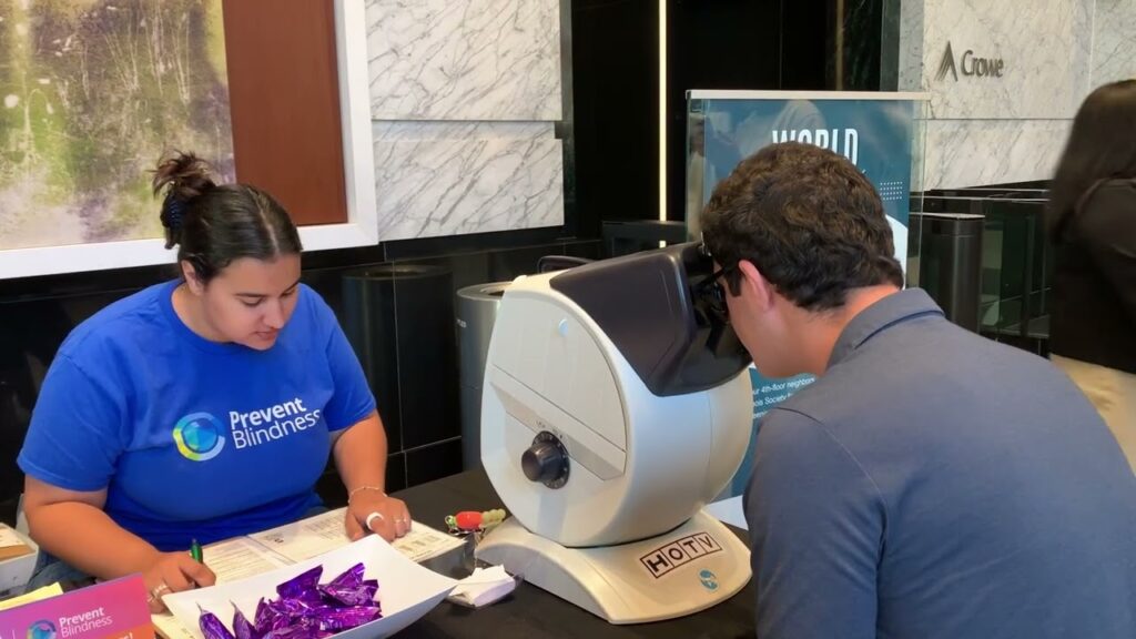 Prevent Blindness staff conducts a vision screening.