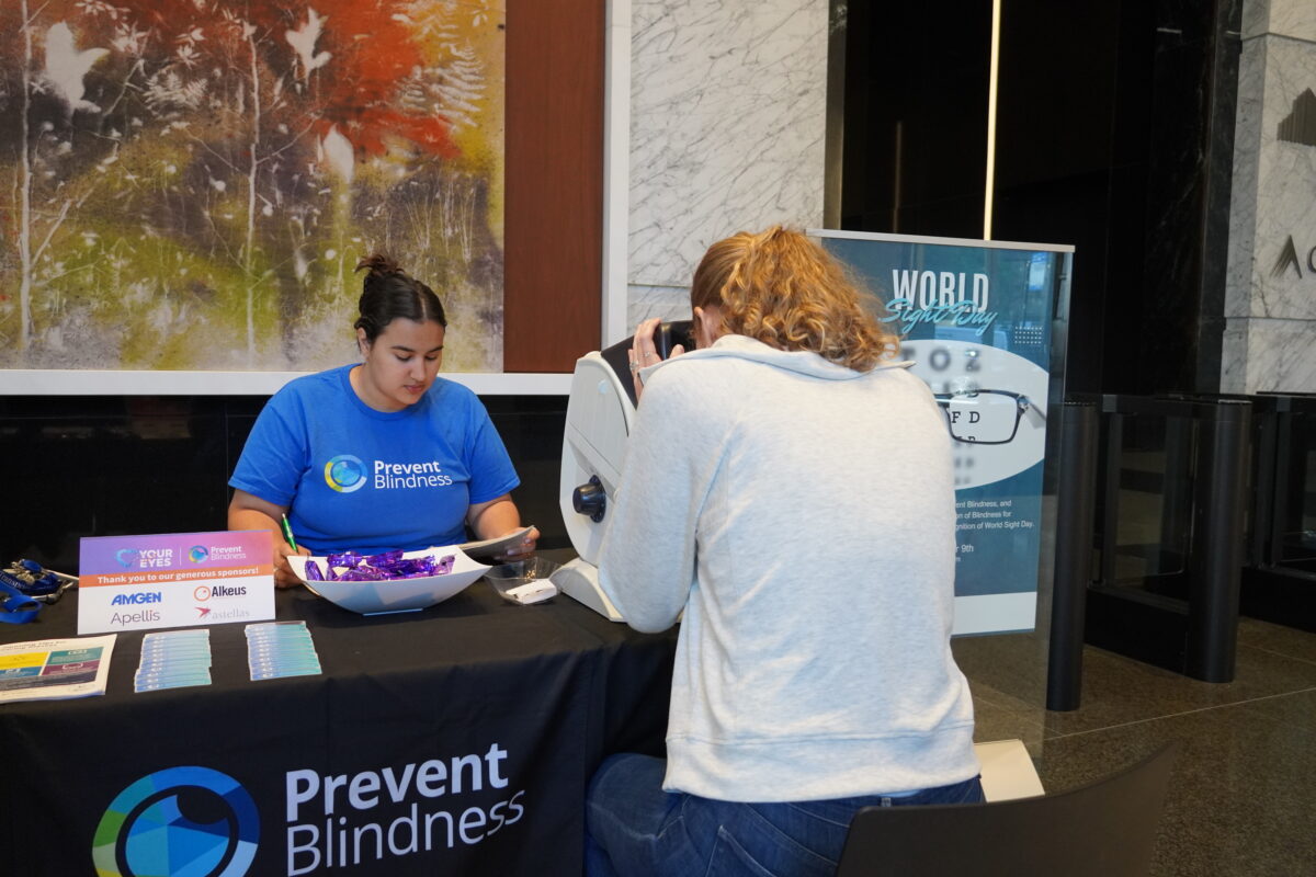 Prevent Blindness staff conducts a vision screening.