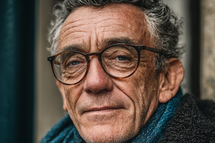 a senior man wearing glasses