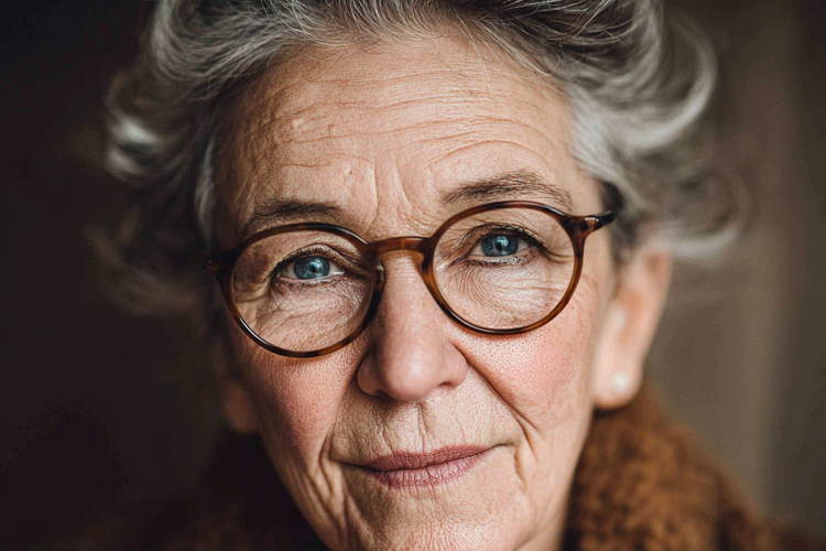 a senior woman wearing glasses