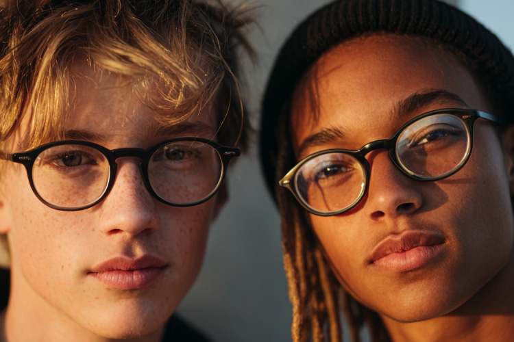 two young adults wearing glasses