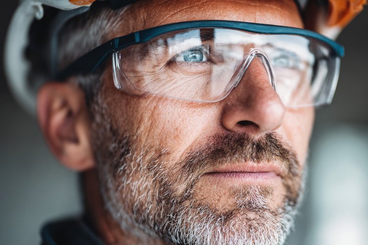 a construction worker wearing safety glasses