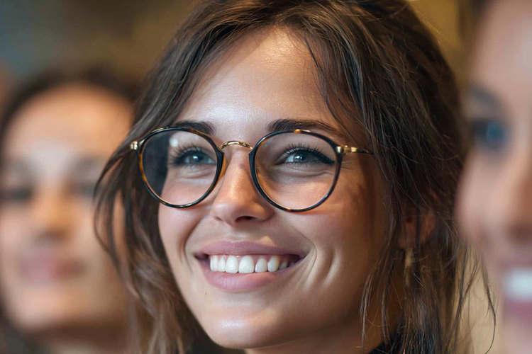 a young working woman wearing glasses in the workplace