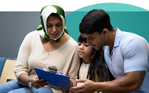 parents reviewing information with their child