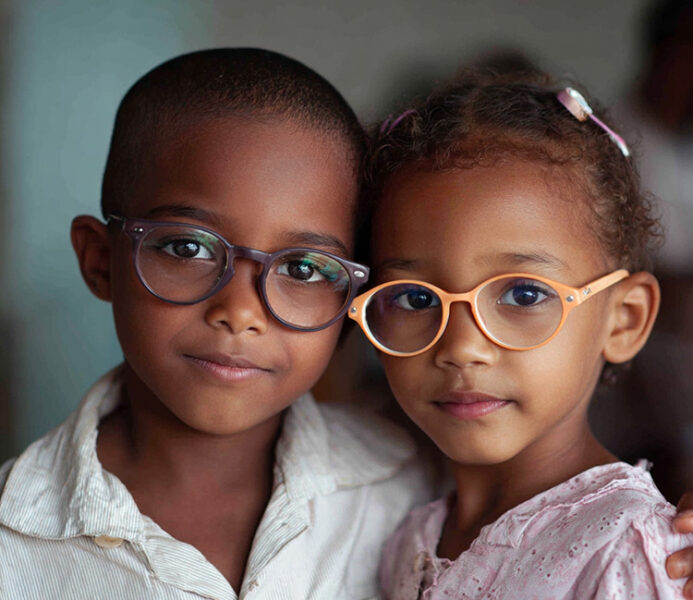 school children wearing glasses