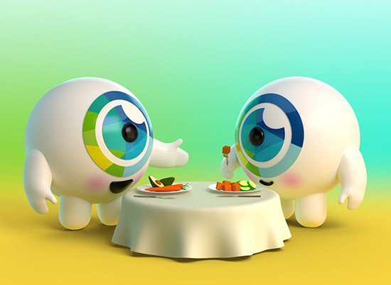 Iris and Cornelius eating healthy foods