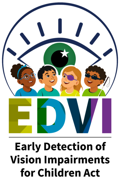 Four children wearing glasses and eye patches appear above text reading Early Detection of Vision Impairments for Children Act.
